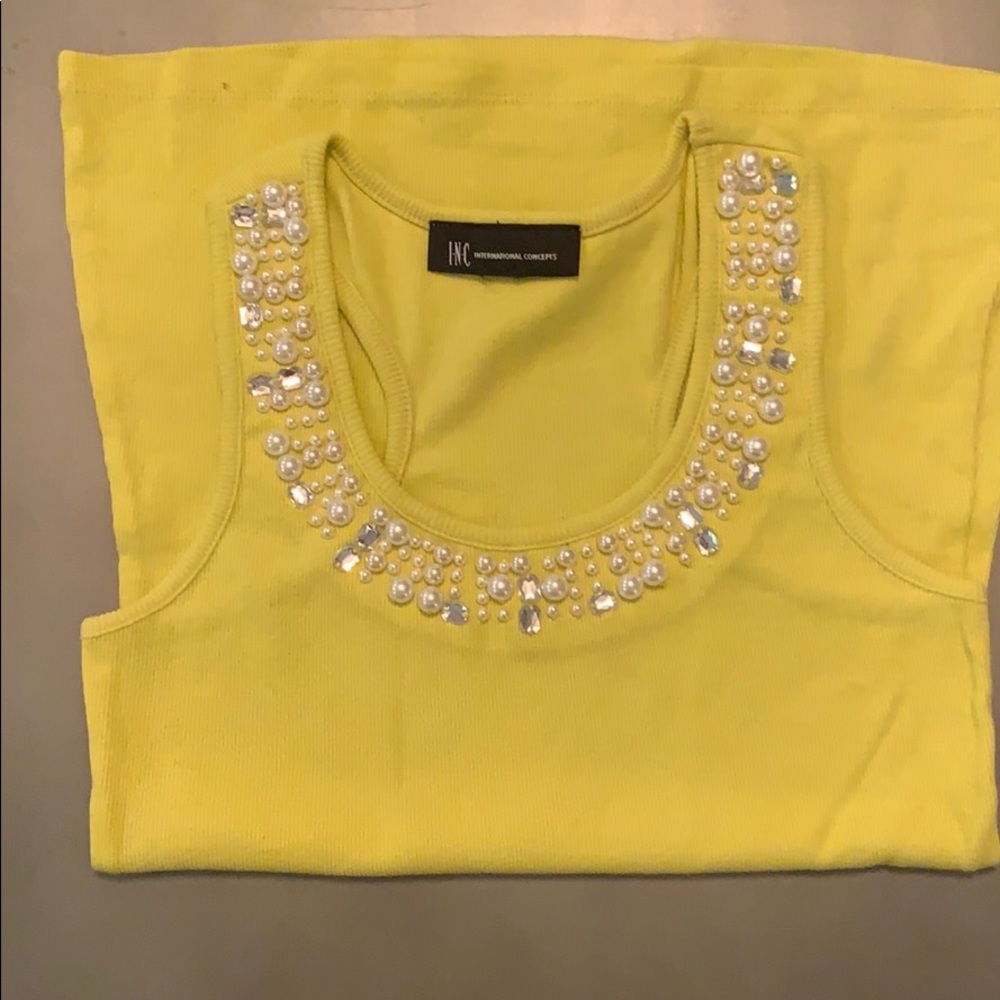 INC Yellow Jeweled Tank Top Size Small